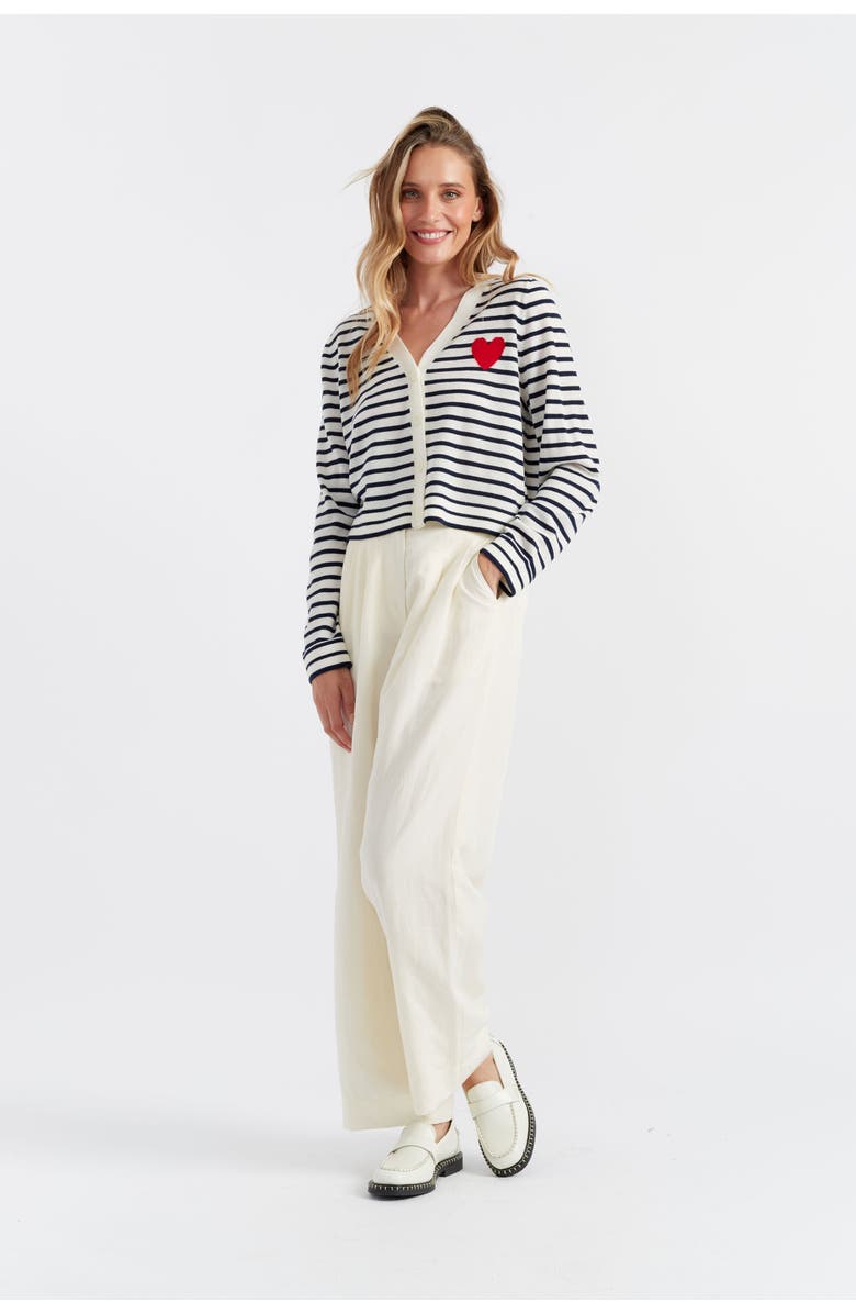 Chinti & Parker Pure Merino Heart Breton Cardigan, Alternate, color, Cream/Navy/True Red