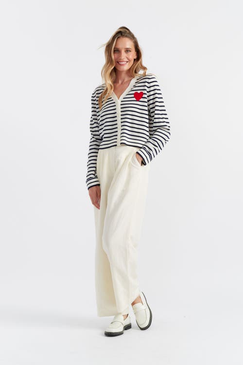 Chinti & Parker Striped Merino Cardigan In Cream/navy/true Red