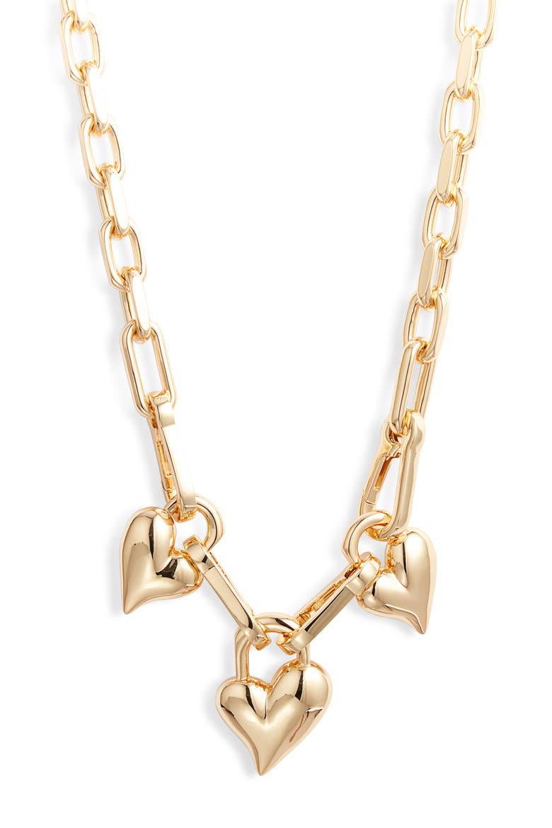 Triple Padlock Heart Pendant Chain Necklace, Main, color, HIGH POLISH GOLD