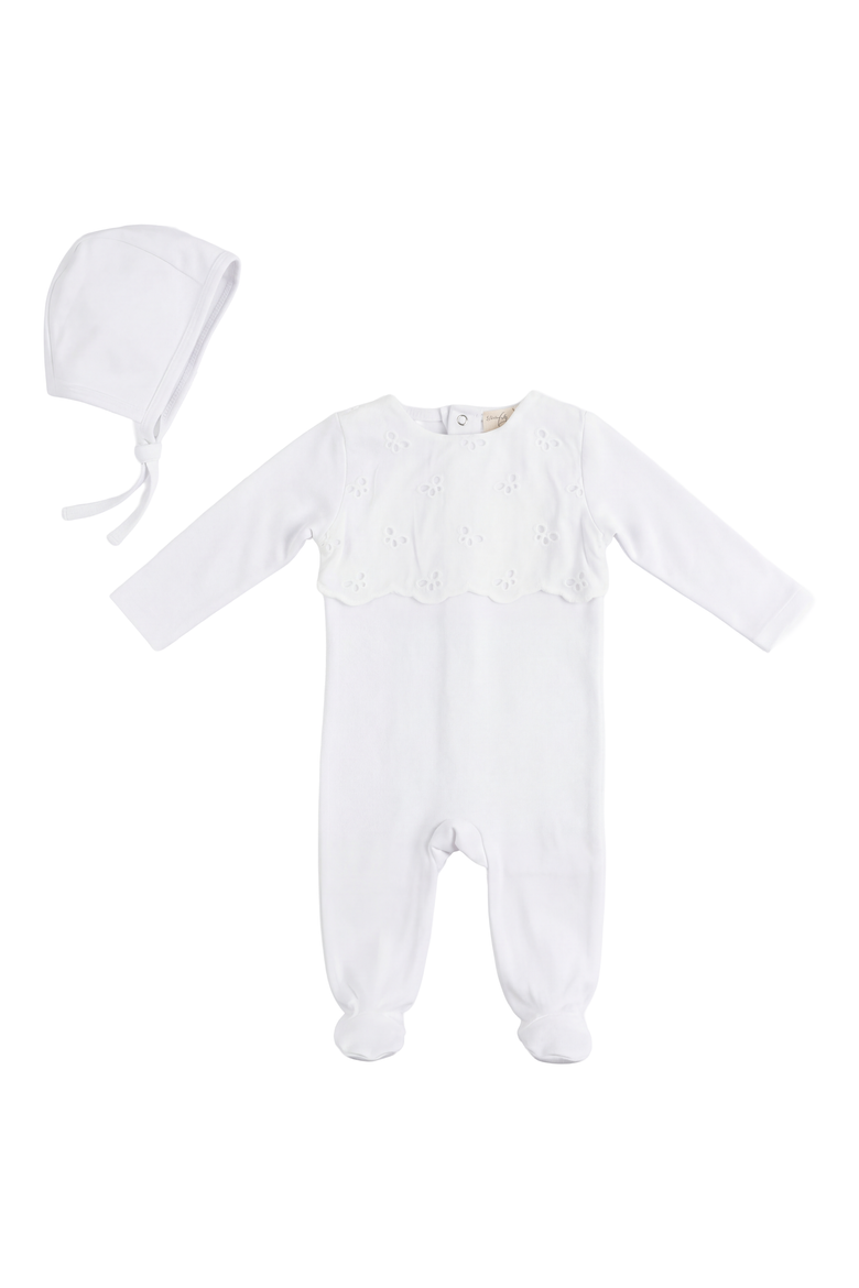 Eyelet Romper with Matching Bonnet, Main, color, White