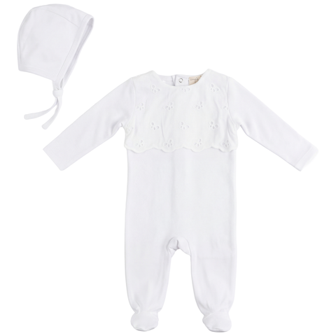 Eyelet Romper with Matching Bonnet