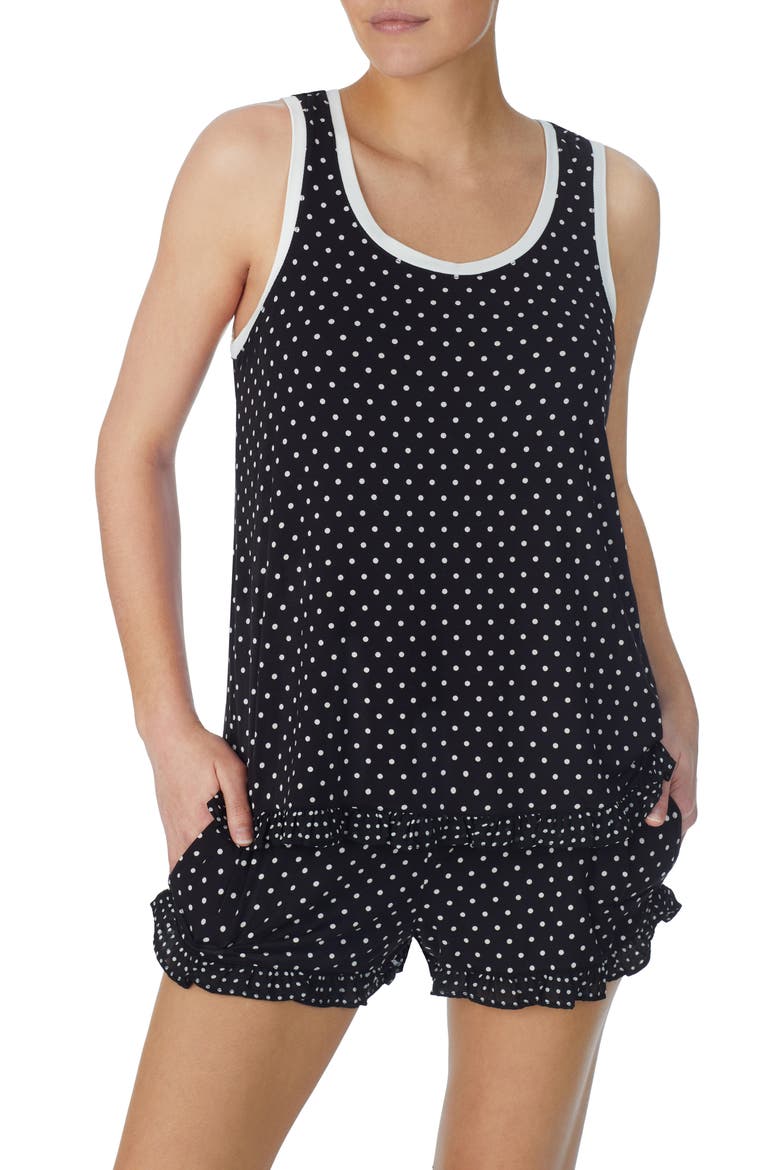 sleeveless short pajamas, Alternate, color, BLACK IVORY DOT