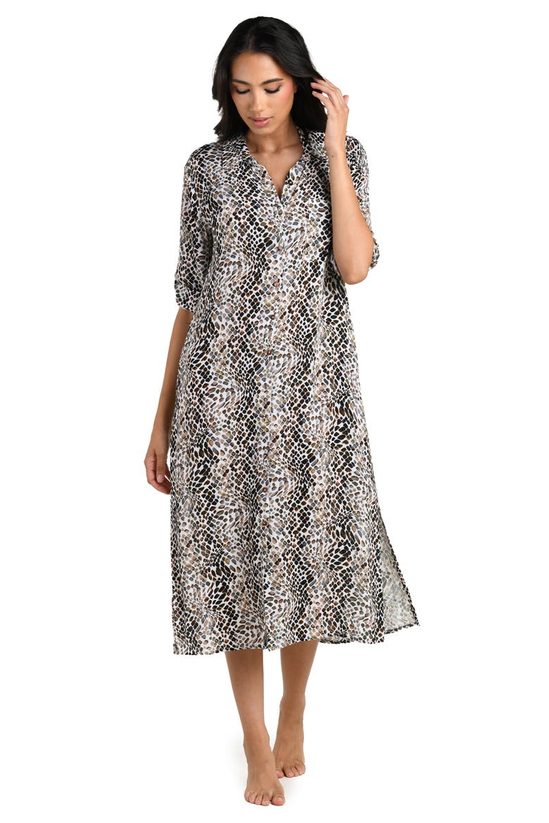 Wild Whispers Print Cover-Up Shirtdress, Alternate, color, TAUPE