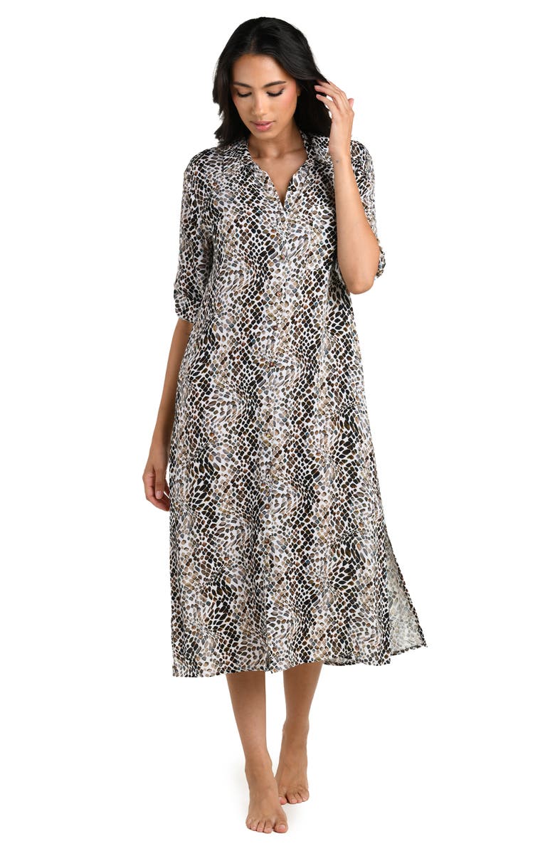 La Blanca Wild Whispers Print Cover-Up Shirtdress, Alternate, color, Taupe