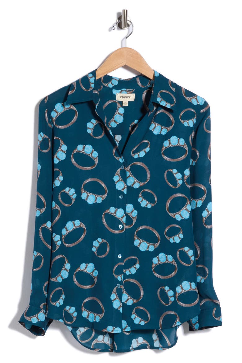 Nina Turquoise Print Silk Shirt, Alternate, color, MIDNIGHT MULTI TURQUOISE STONE