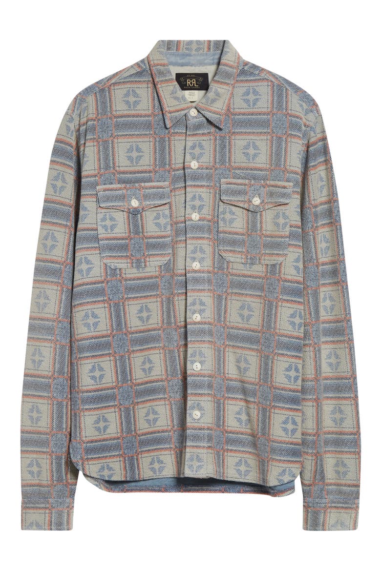 Reverse Print Terry Cloth Button-Up Work Shirt, Alternate, color, WHITE/ MULTI