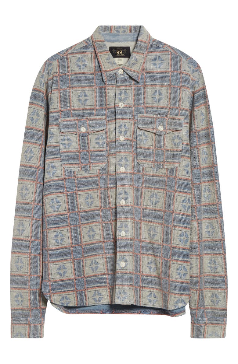 Double RL Reverse Print Terry Cloth Button-Up Work Shirt, Alternate, color, White/ Multi