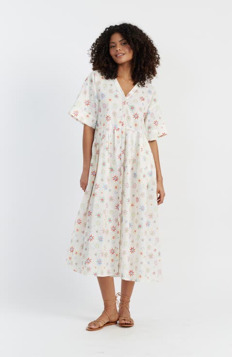 Linen-Cotton Etoile V-Neck Sundress