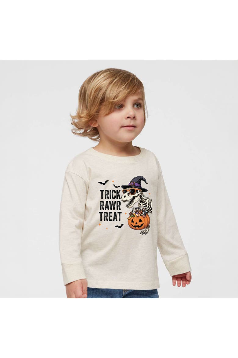 Trick Rawr Treat Dino Toddler Long Sleeve Graphic Tee, Main, color, Natural