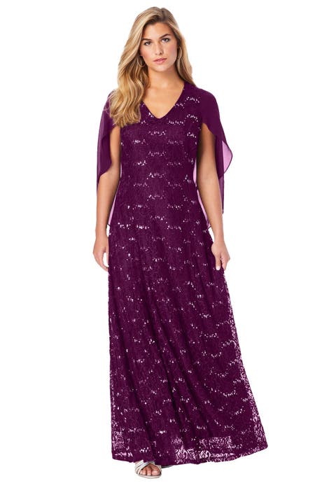 Plus-Size Allover Lace Gown with Capelet (Plus)