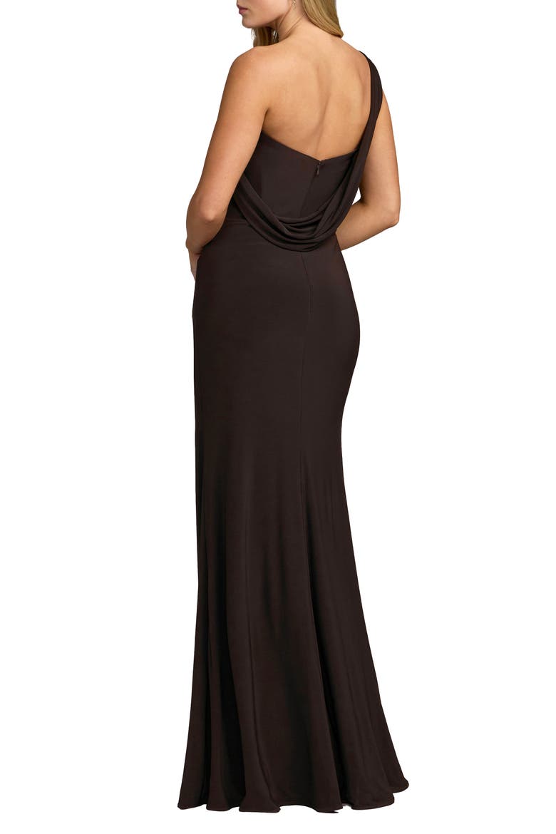 One Shoulder Embellished Jersey Gown, Alternate, color, Chocolate