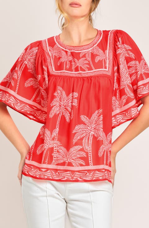Palm Print Flutter Sleeve Top
