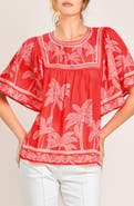 FLYING TOMATO Palm Print Flutter Sleeve Top