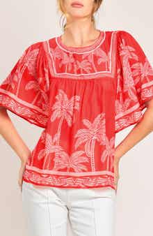 Palm Print Flutter Sleeve Top