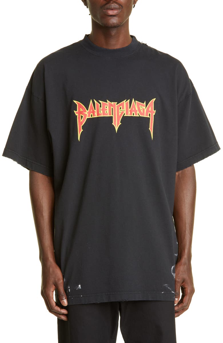Balenciaga Men's Oversize Metal Logo Graphic Tee, Main, color, 