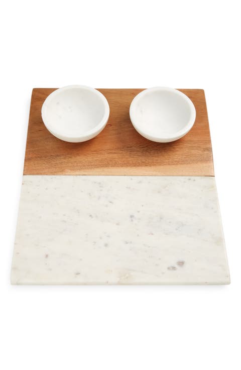 Marble & Acacia Wood Board & Serving Bowl Set