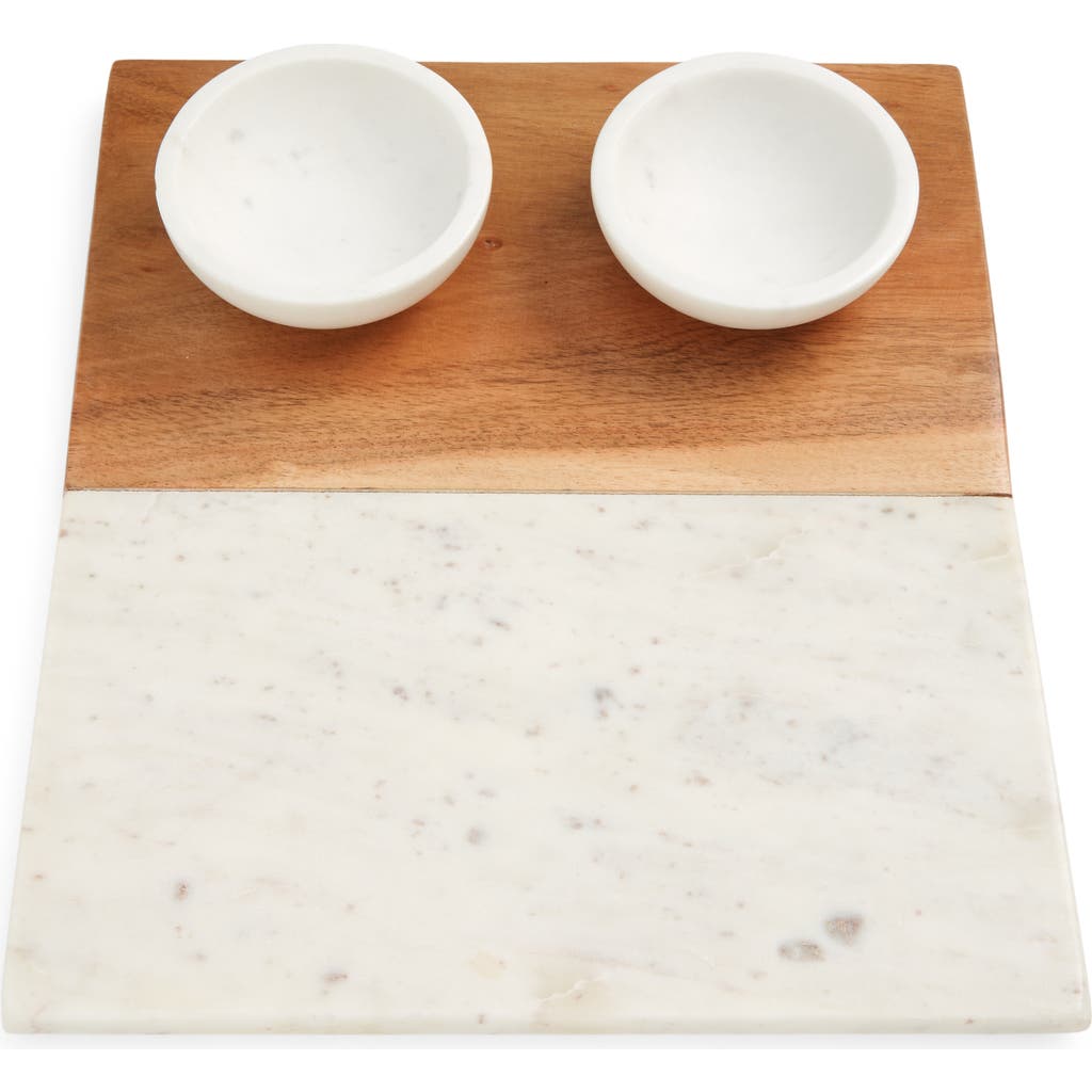 NORDSTROM NORDSTROM MARBLE & ACACIA WOOD BOARD & SERVING BOWL SET