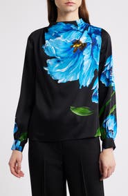 Elie Tahari The Ember Placed Floral Silk Blend Top