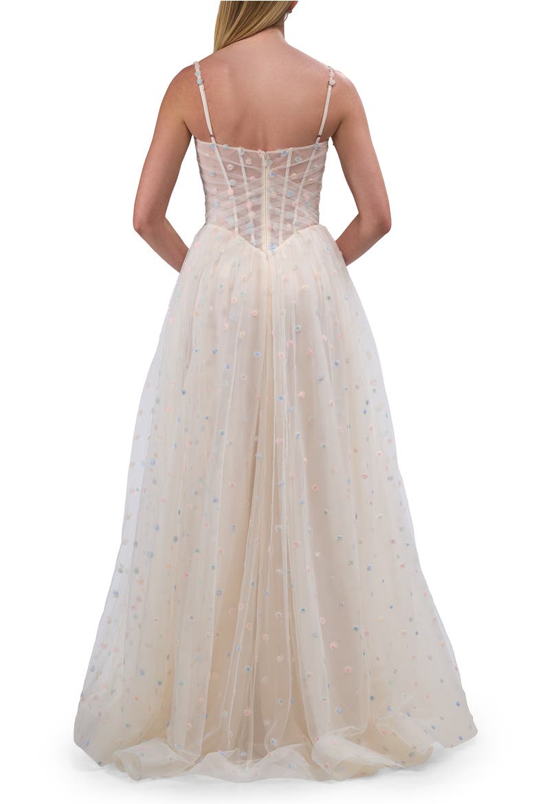 Polka Dot Tulle Prom Dress with Sheer Corset Top, Alternate, color, Cream