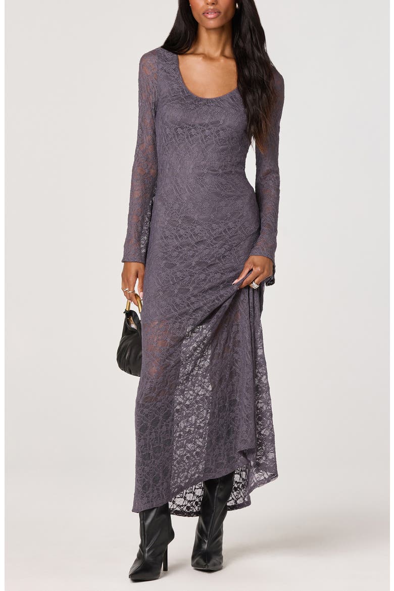 Long Sleeve Lace A-Line Maxi Dress, Main, color, MIDNIGHT CHARCOAL