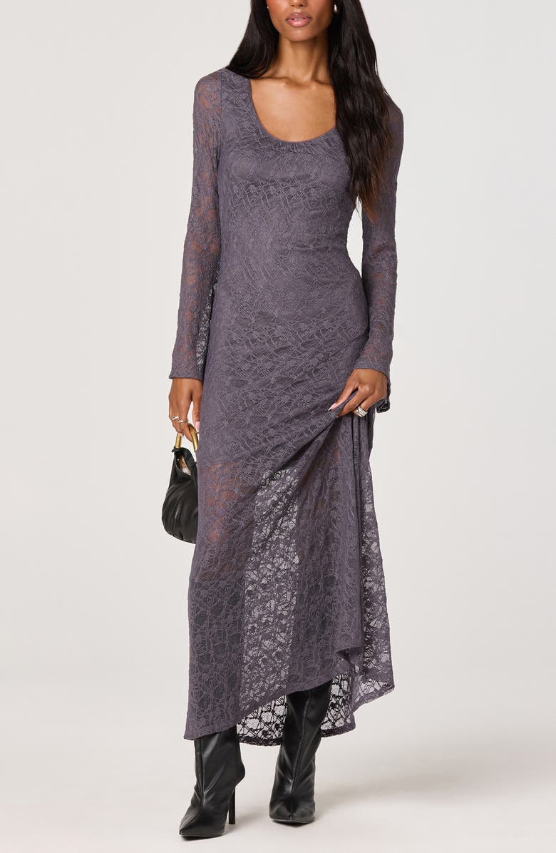 ASTR the Label Long Sleeve Lace A-Line Maxi Dress, Main, color, Midnight Charcoal