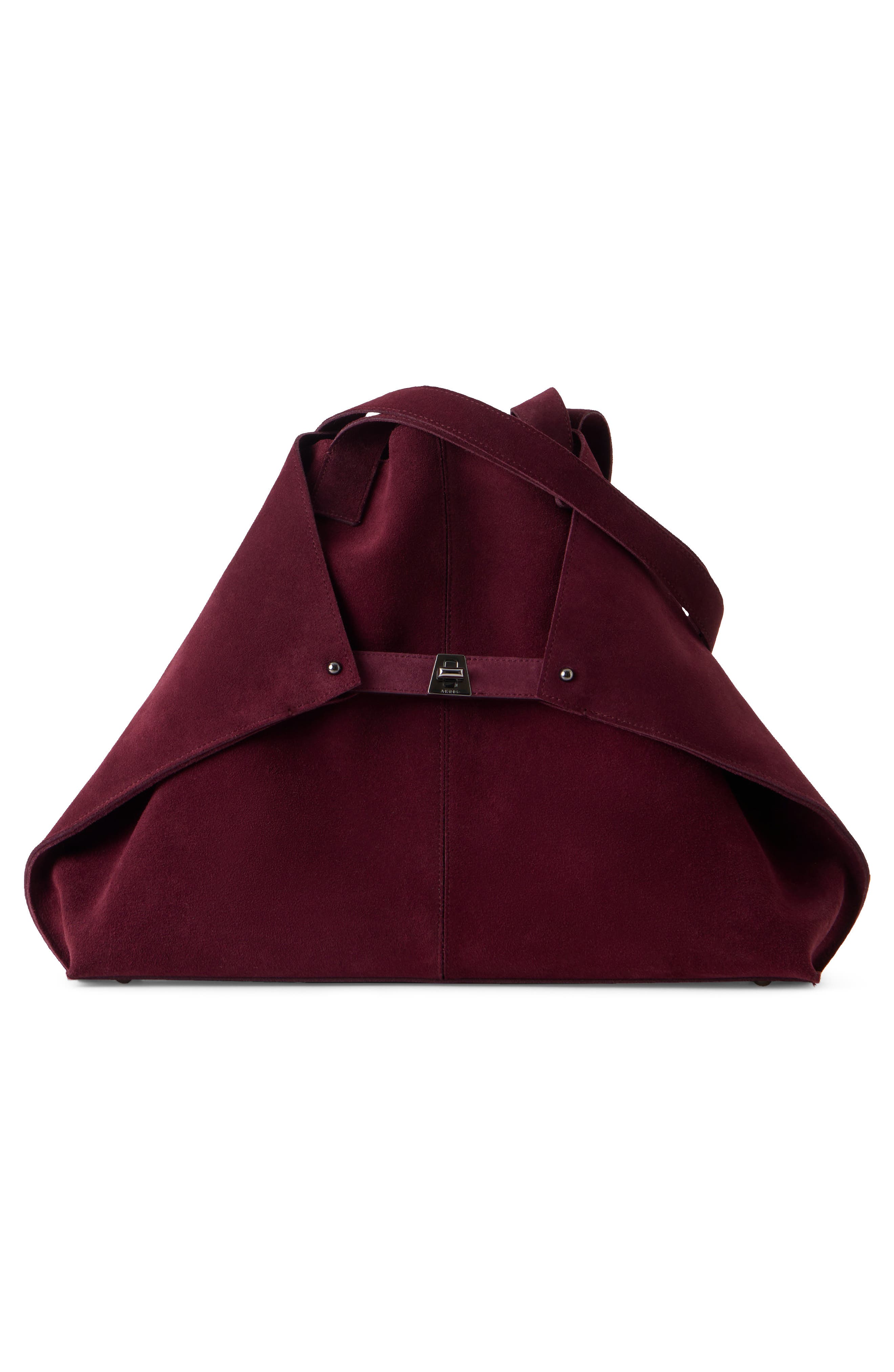 Medium AI Leather & Suede Convertible Shoulder Tote, Alternate, color, BURGUNDY