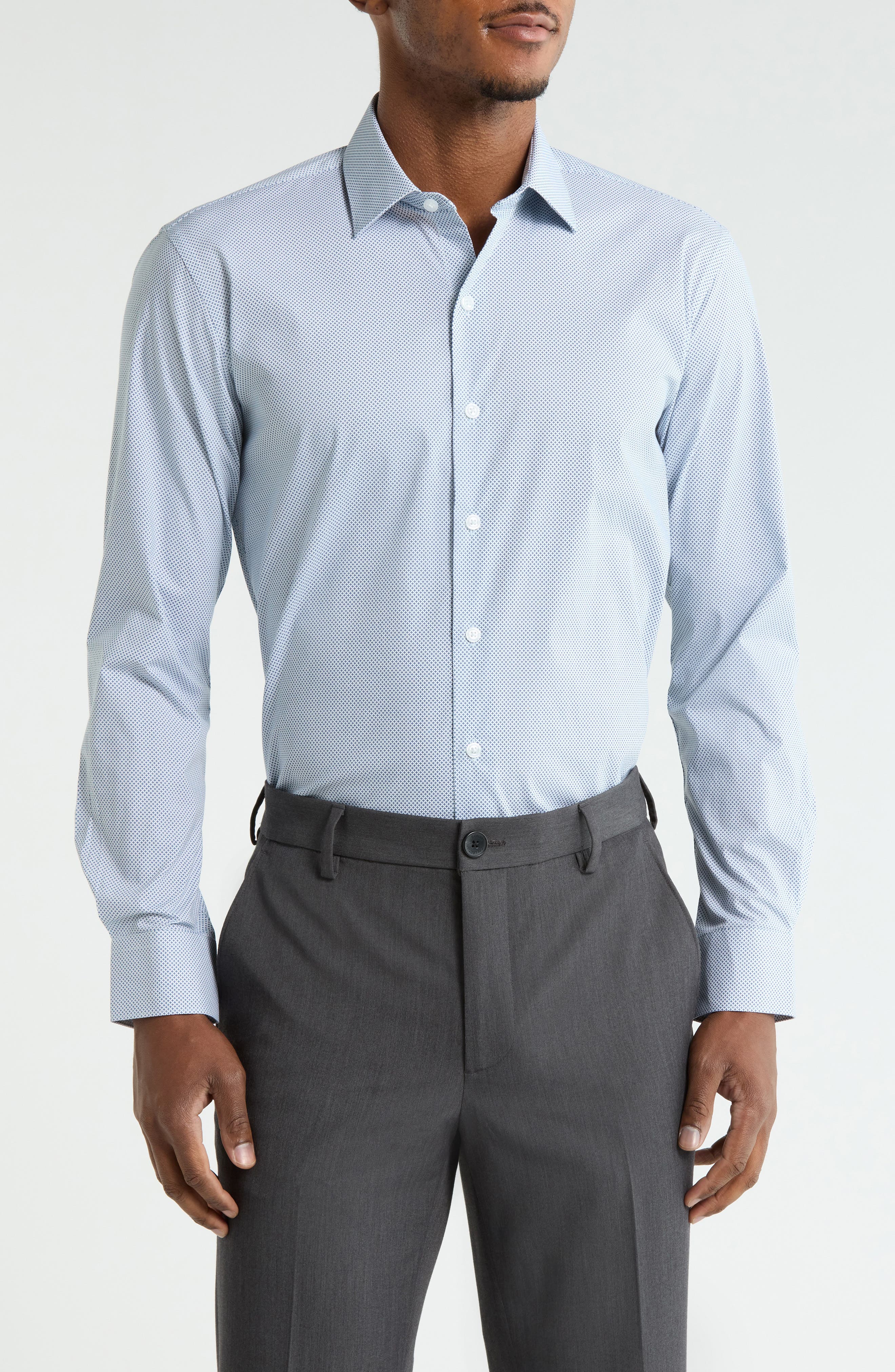 DKNY Slim Fit Mini Cross Print Stretch Dress Shirt