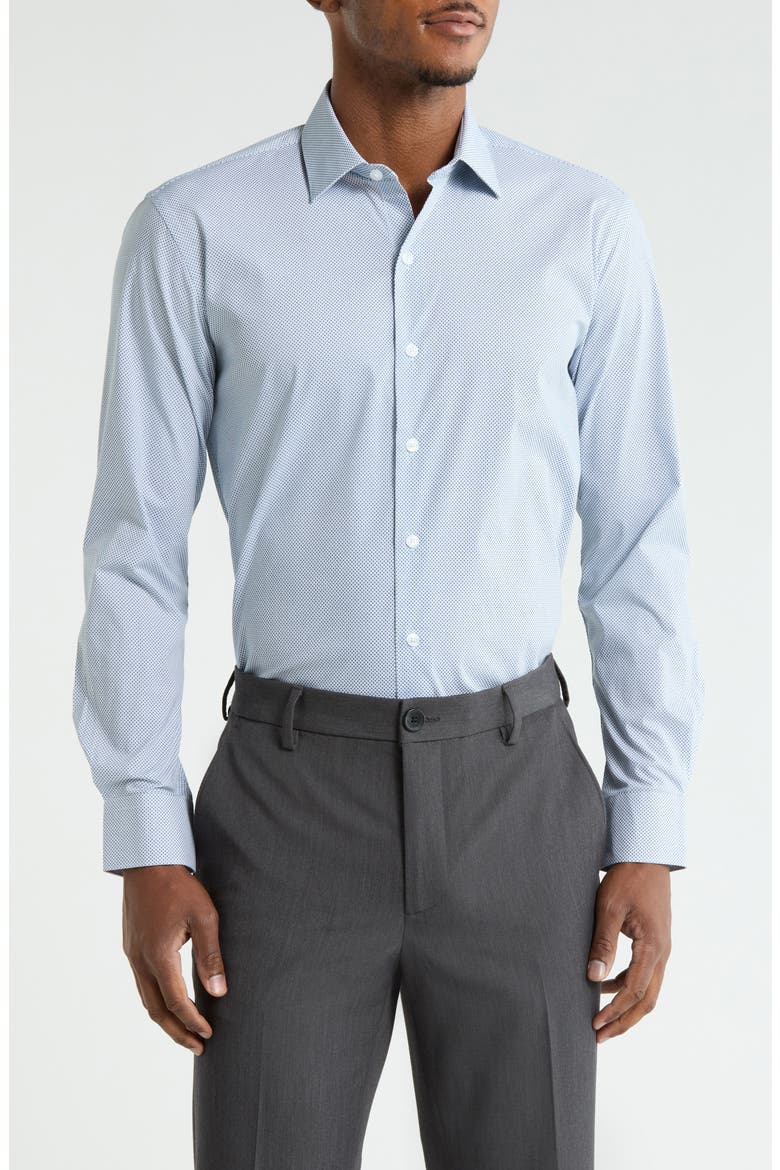 Slim Fit Mini Cross Print Stretch Dress Shirt, Main, color, WHITE NAVY