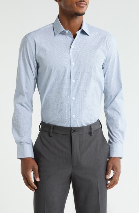 Slim Fit Mini Cross Print Stretch Dress Shirt