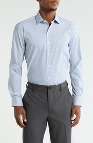 DKNY Slim Fit Mini Cross Print Stretch Dress Shirt