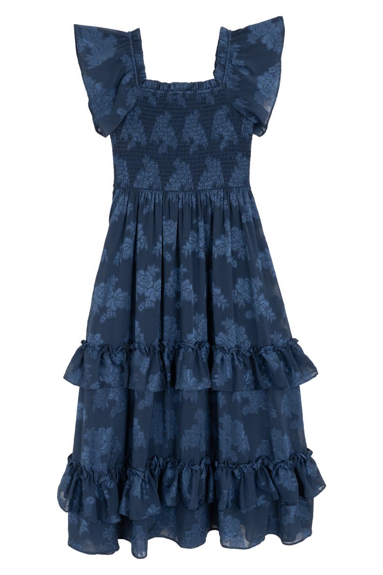 Kids' Burnout Floral Ruffle Sundress, Main, color, NAVY
