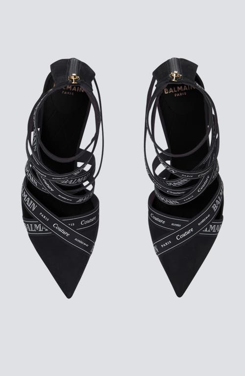 BALMAIN COUTURE SUEDE HEELS WITH BALMAIN RIBBON MOTIF 