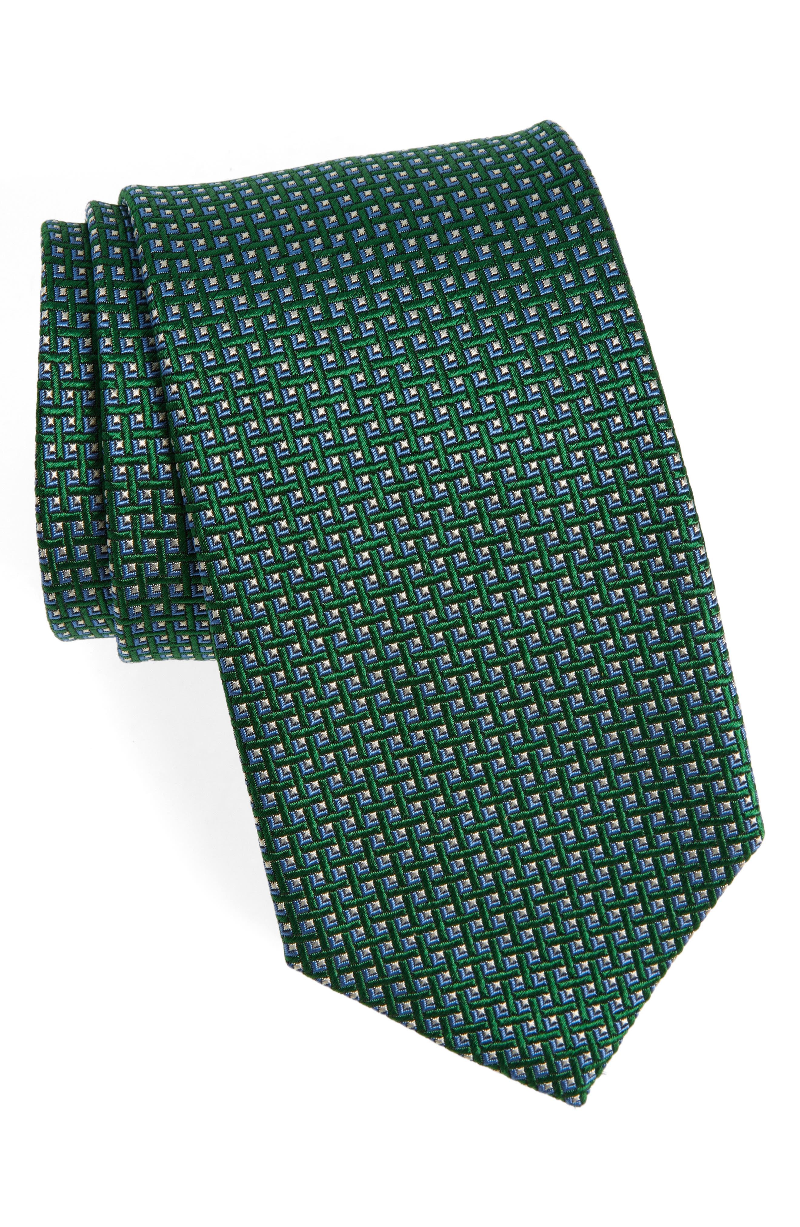 David Donahue Geometric Pattern Silk Tie