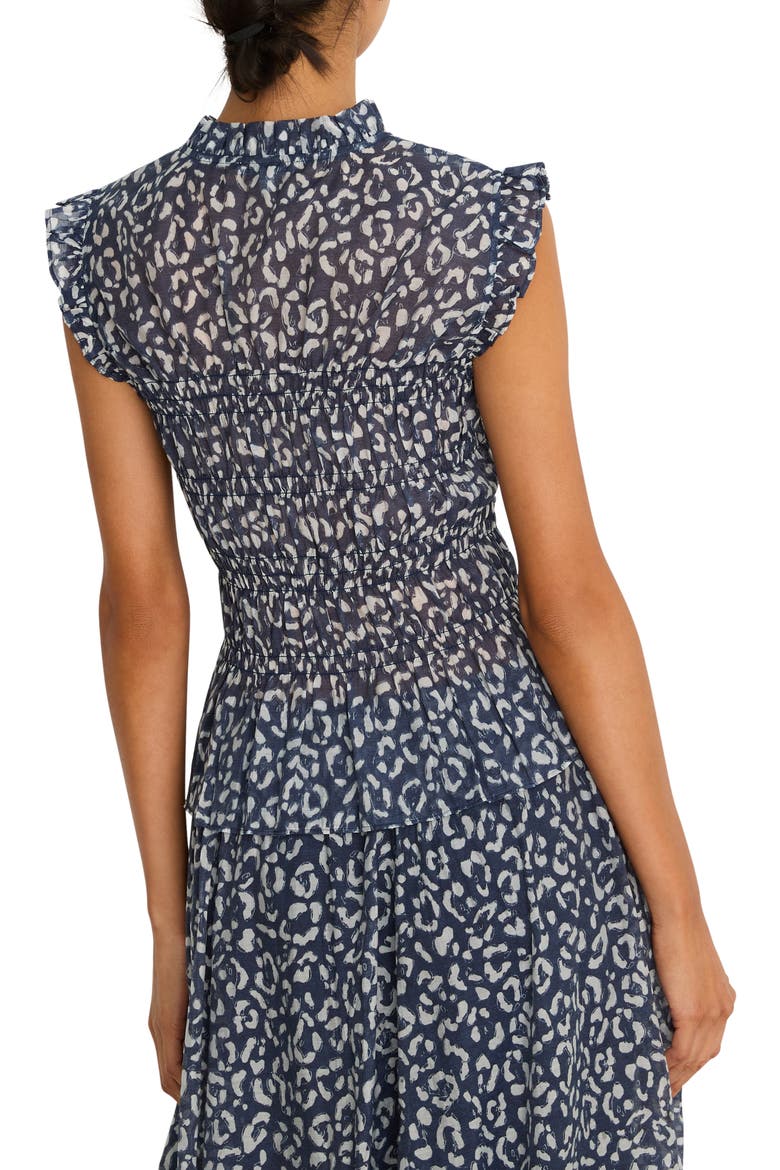 Leopard Print Smocked Peplum Top, Alternate, color, INDIGO MULTI