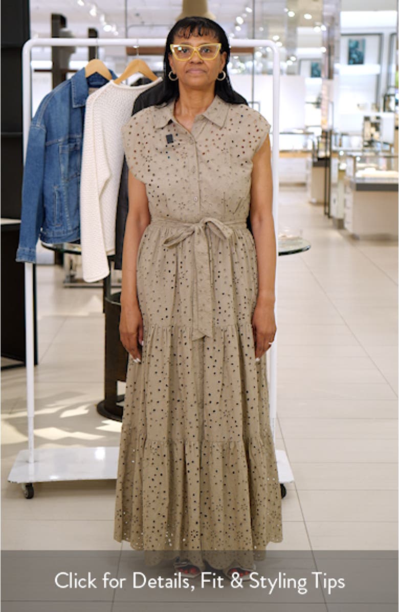 Clover Embroidered Eyelet Sleeveless Tiered Shirtdress, sales video thumbnail