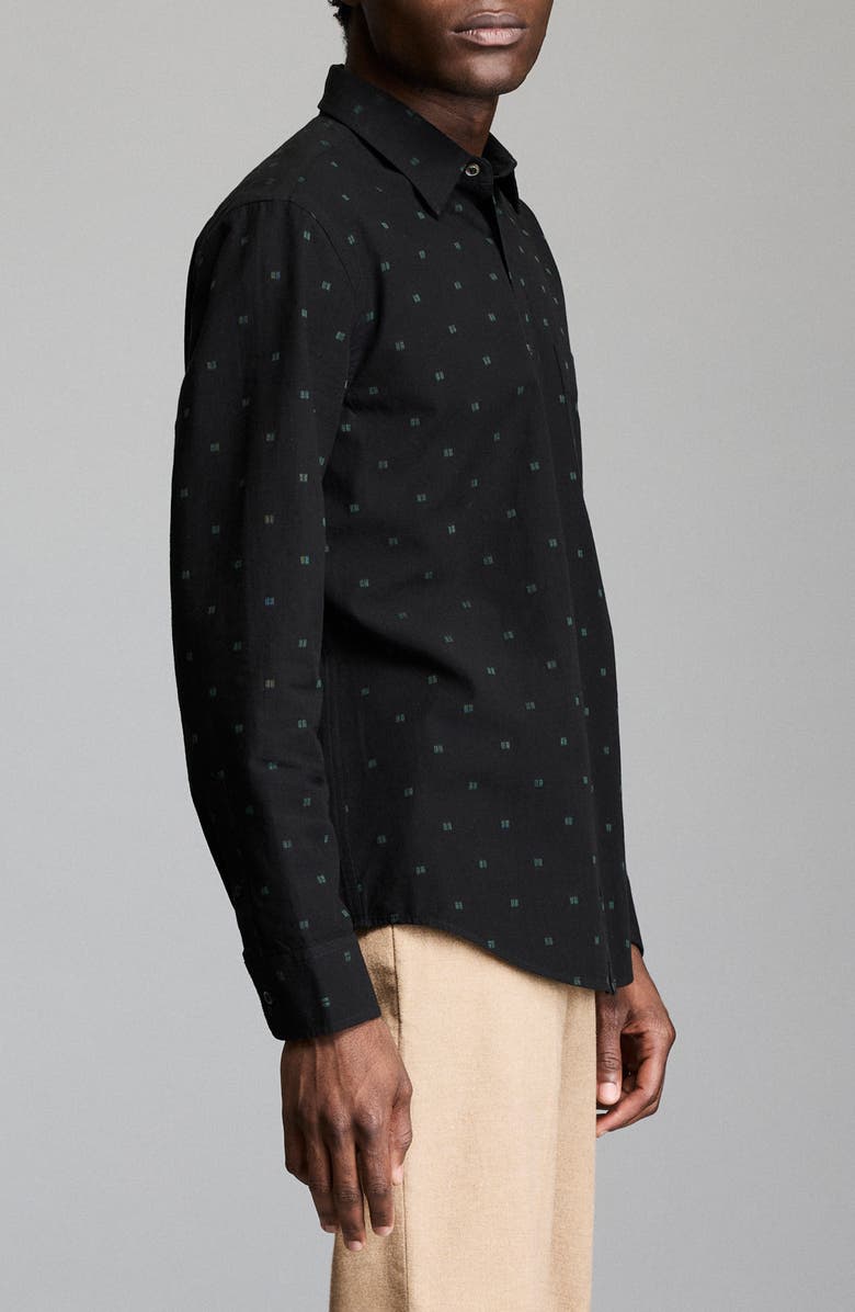 Billy Reid Standard Fit Geometric Dobby Button-Up Shirt, Alternate, color, Black/ Jungle Green