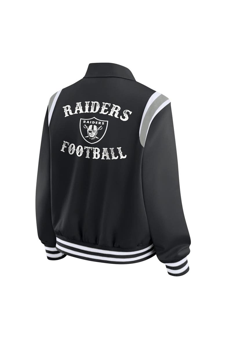 Women's WEAR by Erin Andrews Black Las Vegas Raiders Varsity Lightweight Full-Snap Jacket, Alternate, color, Black