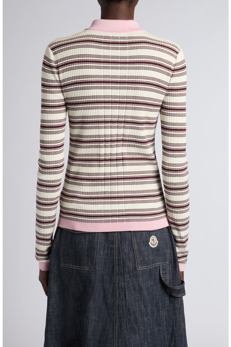 Stripe Fitted Rib Cotton Cardigan, Alternate, color, WHITE/ BEIGE