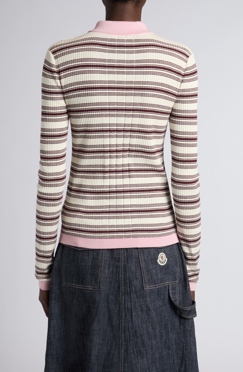 Moncler Stripe Fitted Rib Cotton Cardigan, Alternate, color, White/ Beige