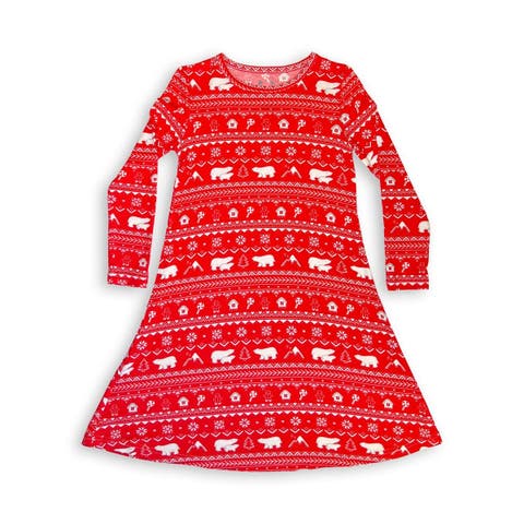 Kids' Polar Isle Red Long Sleeve Dress