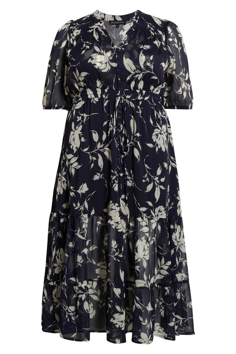 Kira Print Drawstring Maxi Dress, Alternate, color, NAVY WHITE FLORAL