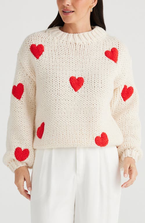 BRAVE + TRUE BRAVE+TRUE HEART ON MY SLEEVE BOUCLÉ PATCH SWEATER