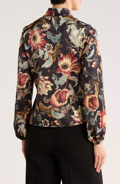 T Tahari Long Sleeve Faux Wrap Top In Black