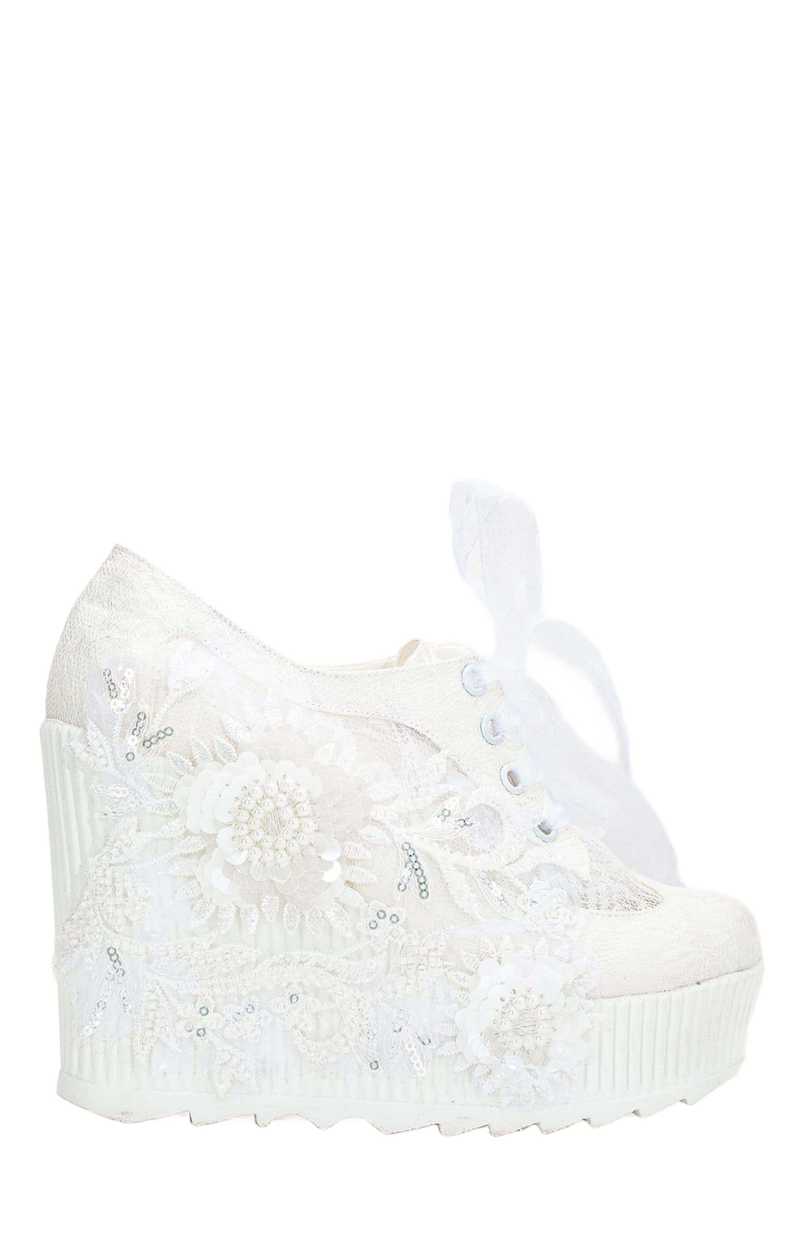 Forever 
Always Shoes Sheri Lace Bridal Platform Sneakers, Main, color, Ivory