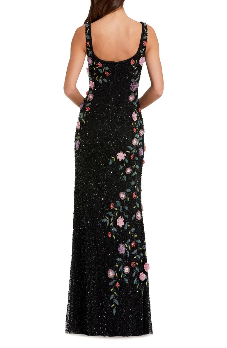 Mac Duggal Embellished Mesh Gown with Scoop Neck and Floral Beading, Alternate, color, Black Multi