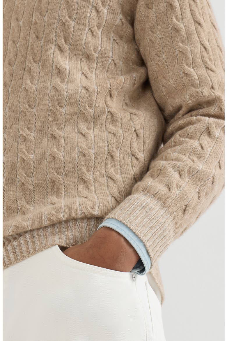 Cashmere vanisé cable knit sweater, Alternate, color, Brown