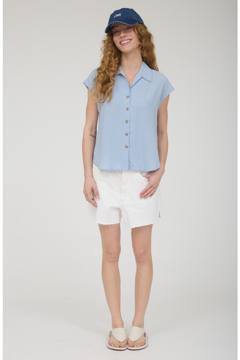 Short Sleeve Button Front Shirt, Alternate, color, DUSTY BLUE