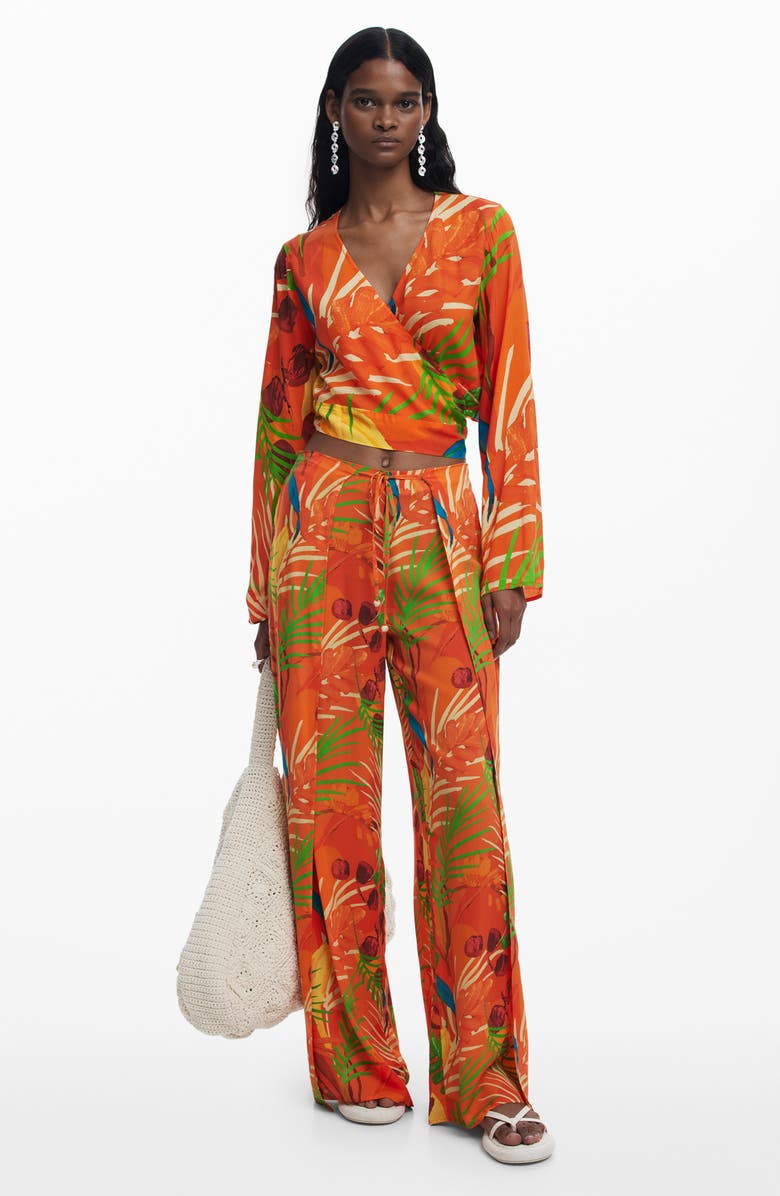 Desigual Wide Leg Cover-Up Pants, Alternate, color, Orange