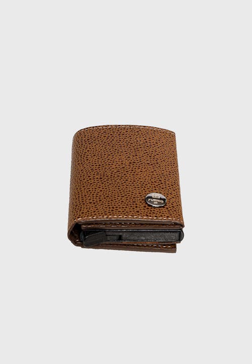 Furniq Uk Genuine Leather Caviar Pattern Trifold Card Holder In Brown
