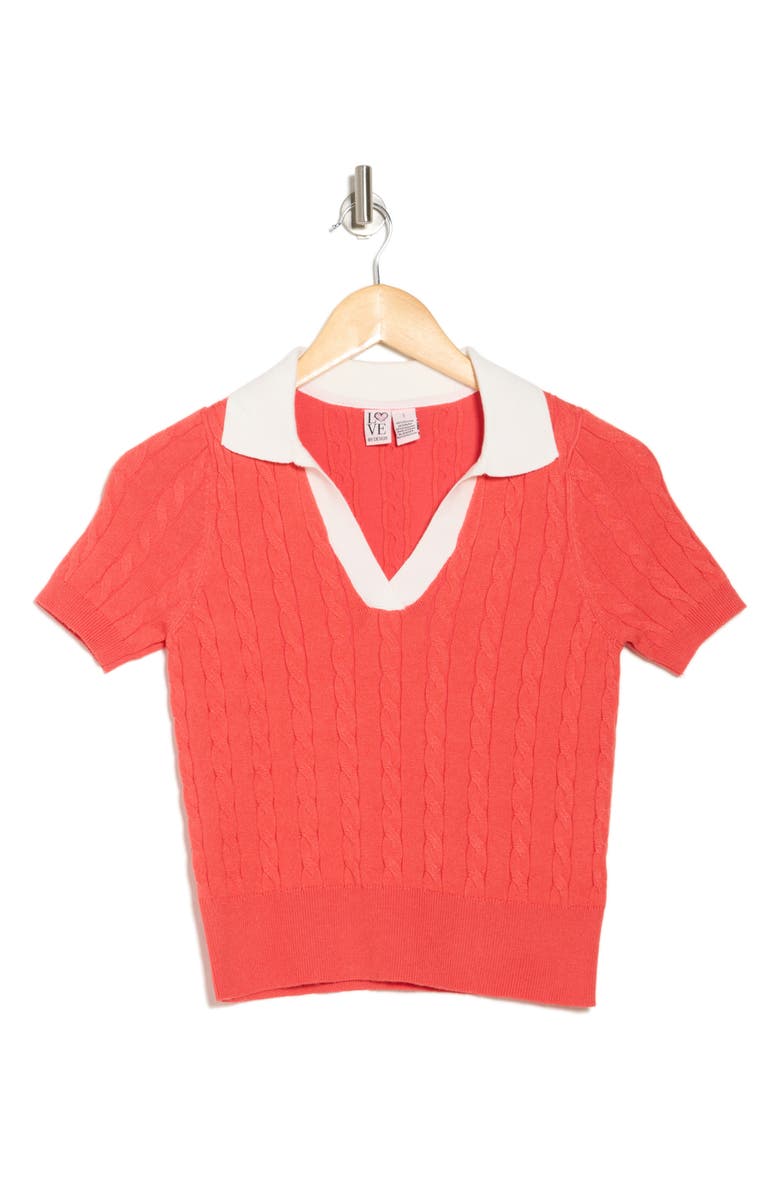 Love By Design Ivy Short Sleeve Polo Sweater, Alternate, color, Radiant Red/ Gardenia